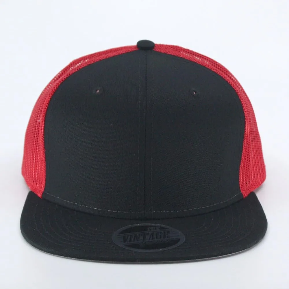The Vintage Year Plain Cotton Twill Flat Brim Mesh Adjustable Snapback Trucker Baseball Cap