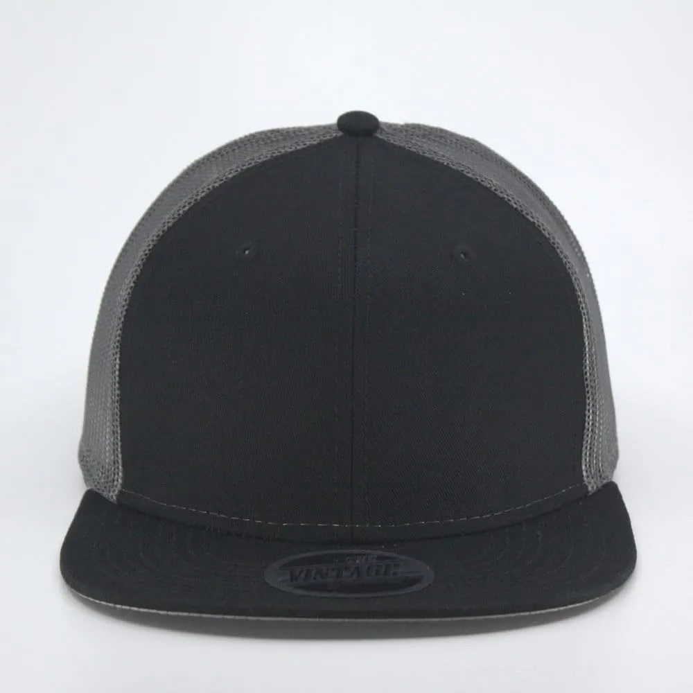 The Vintage Year Plain Cotton Twill Flat Brim Mesh Adjustable Snapback Trucker Baseball Cap
