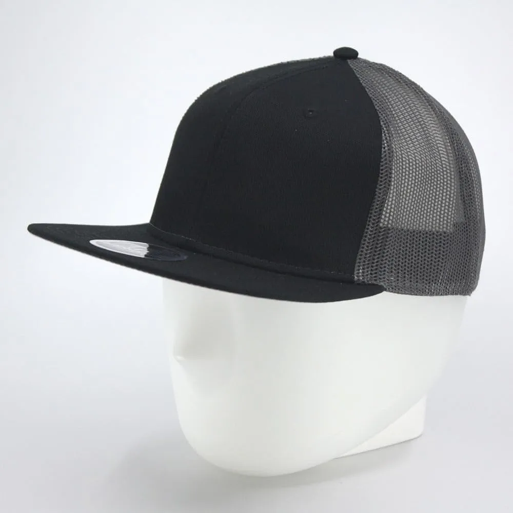 The Vintage Year Plain Cotton Twill Flat Brim Mesh Adjustable Snapback Trucker Baseball Cap