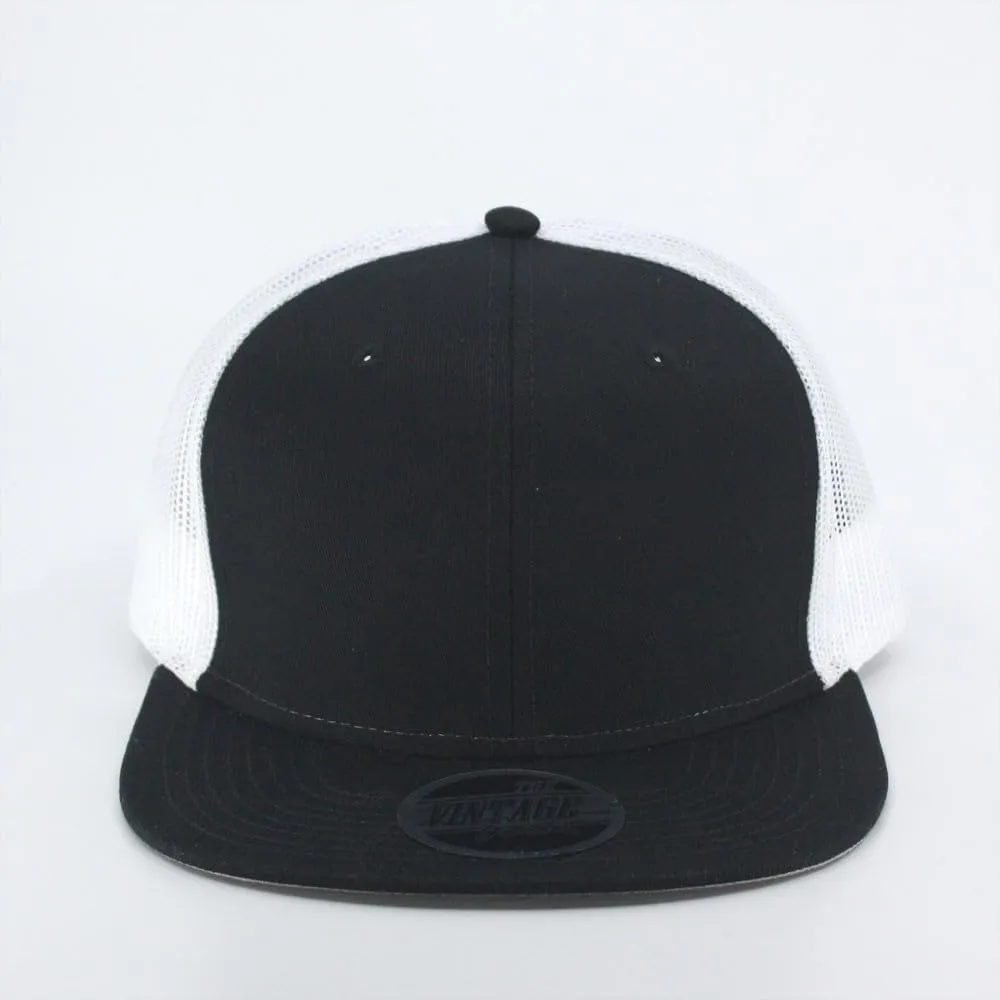 The Vintage Year Plain Cotton Twill Flat Brim Mesh Adjustable Snapback Trucker Baseball Cap