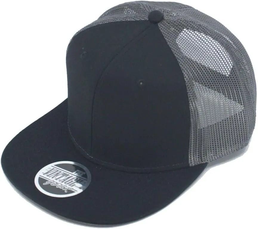 The Vintage Year Plain Cotton Twill Flat Brim Mesh Adjustable Snapback Trucker Baseball Cap