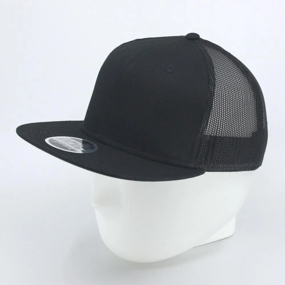 The Vintage Year Plain Cotton Twill Flat Brim Mesh Adjustable Snapback Trucker Baseball Cap