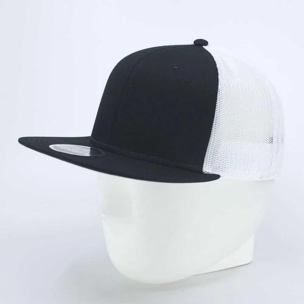 The Vintage Year Plain Cotton Twill Flat Brim Mesh Adjustable Snapback Trucker Baseball Cap