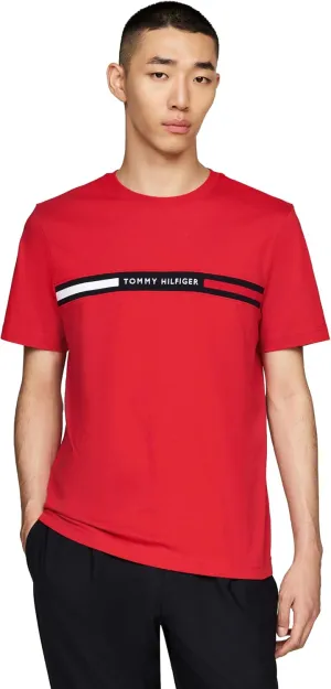 Tommy Hilfiger Men's Short Sleeve Cotton Graphic T-Shirts with Signature Stripe Logo, Also Available in Big & Tall