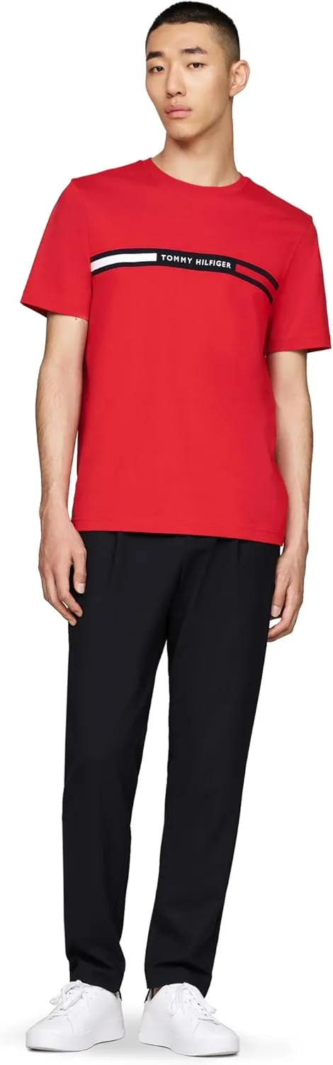 Tommy Hilfiger Men's Short Sleeve Cotton Graphic T-Shirts with Signature Stripe Logo, Also Available in Big & Tall