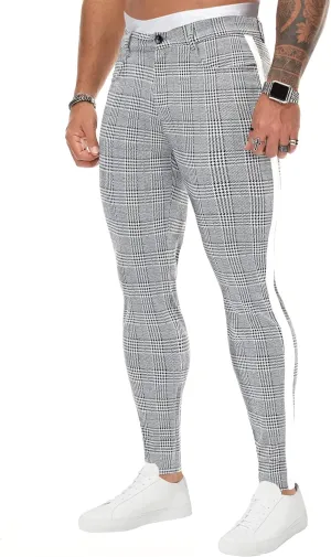 TRGPSG Plaid Skinny Chinos Pants Men Stretch Slim Fit Dress Pants