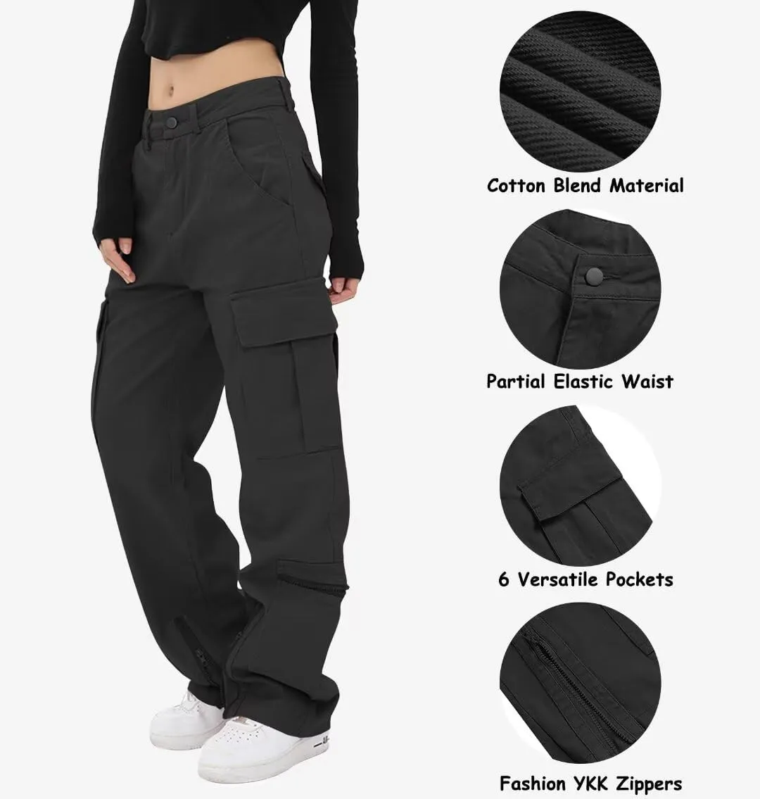 TRGPSG Womens Cargo Pants, Y2K Casual Pants Parachute Pants Relaxed Fit Streetwear with Multiple Pockets