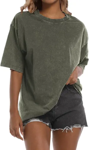 Tuislay Oversized Tshirt Shirts for Women Vintage Acid Wash T Shirt Cotton Casual Baggy Boyfriend Teens Basic Grunge Tees Top