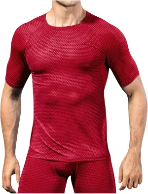 Uillui Mens Compression Shirts Sports Training Short Sleeve Tee Gym Workout Muscle T-Shirts Slimming Body Shaper Undershirts