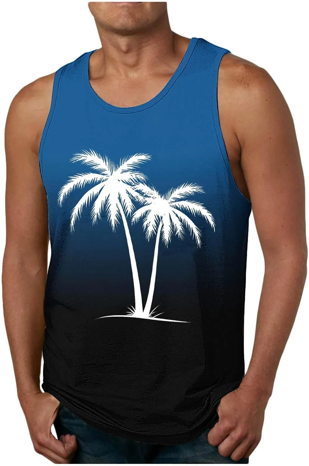 Uillui Mens Tank Tops Summer Beach Vacation Sleeveless Shirts Casual Palm Graphic Muscle Gym Workout Tee Tank Tops Loose Fit