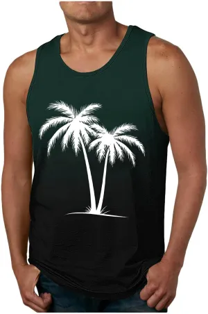 Uillui Mens Tank Tops Summer Beach Vacation Sleeveless Shirts Casual Palm Graphic Muscle Gym Workout Tee Tank Tops Loose Fit
