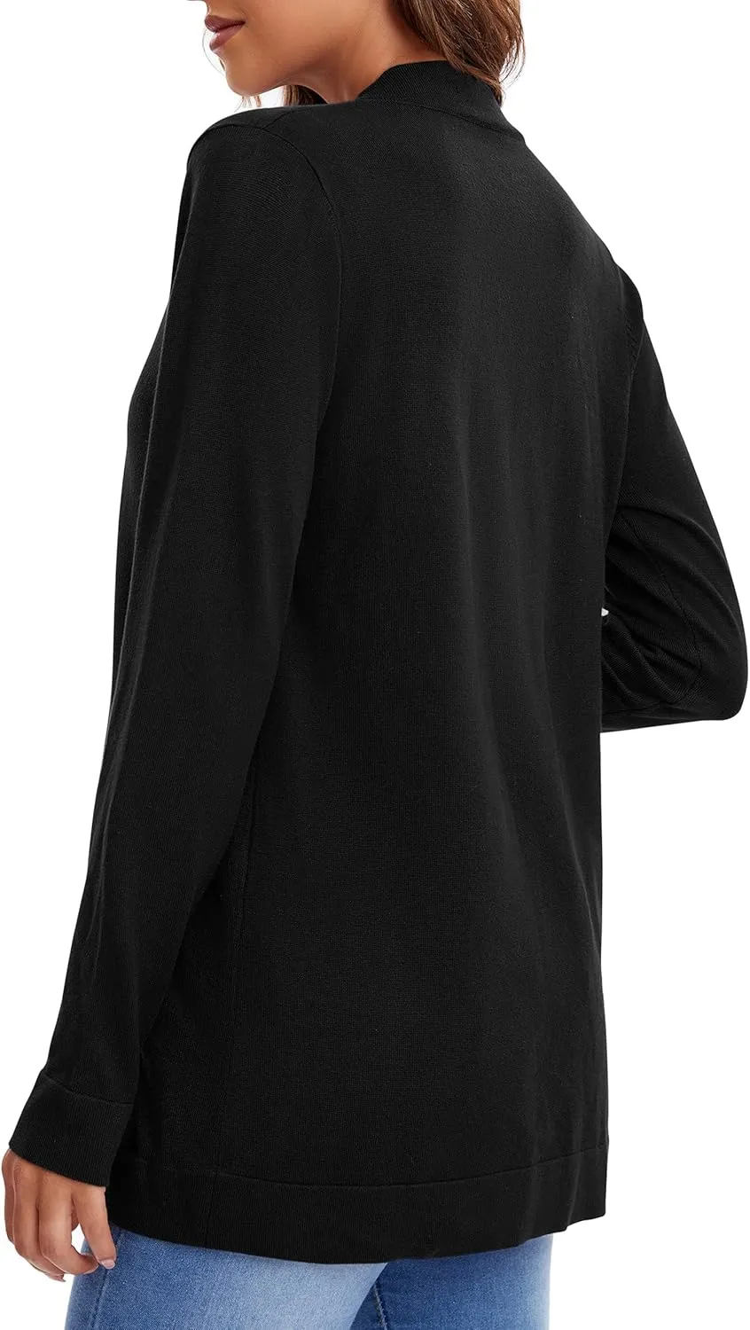 Urban CoCo Women's Long Sleeve Knit Sweater Cardigans Curved Hem Open Front with Pockets