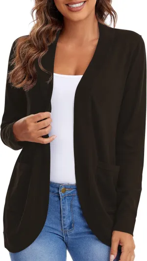 Urban CoCo Women's Long Sleeve Knit Sweater Cardigans Curved Hem Open Front with Pockets