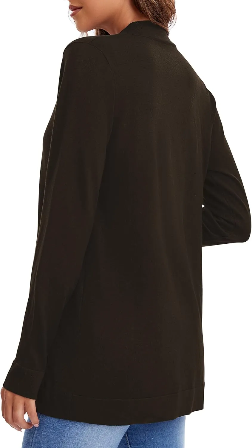 Urban CoCo Women's Long Sleeve Knit Sweater Cardigans Curved Hem Open Front with Pockets