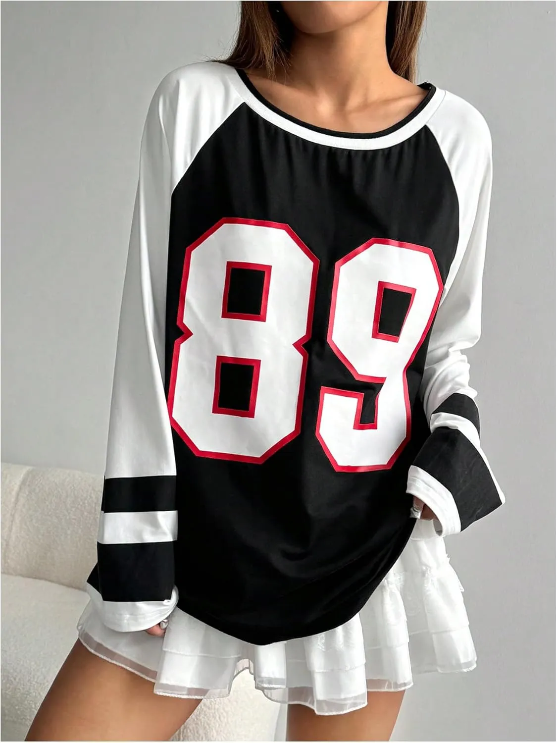 Verdusa Women's Casual Long Sleeve Oversized Graphic T Shirts Tee Tops