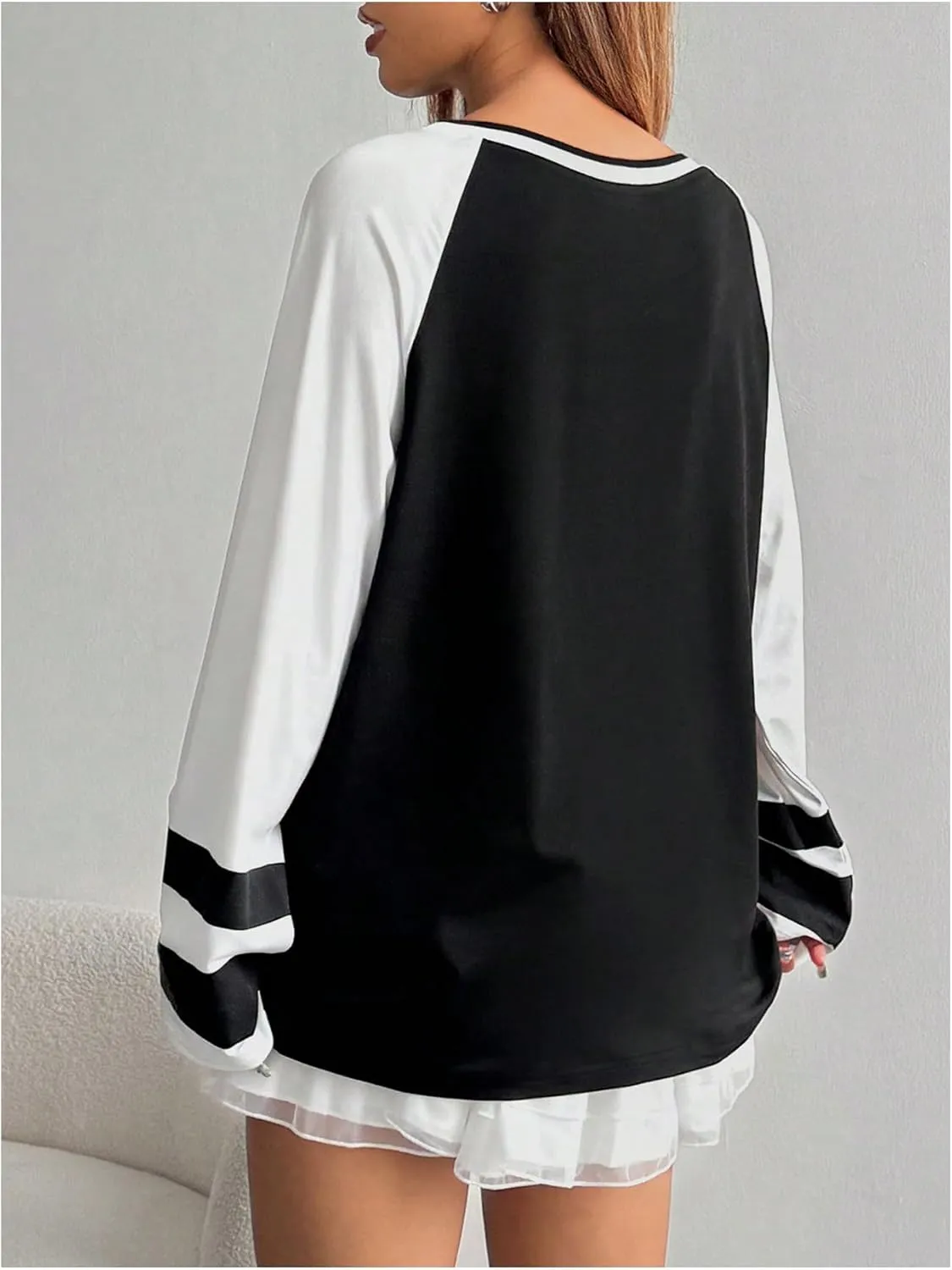 Verdusa Women's Casual Long Sleeve Oversized Graphic T Shirts Tee Tops