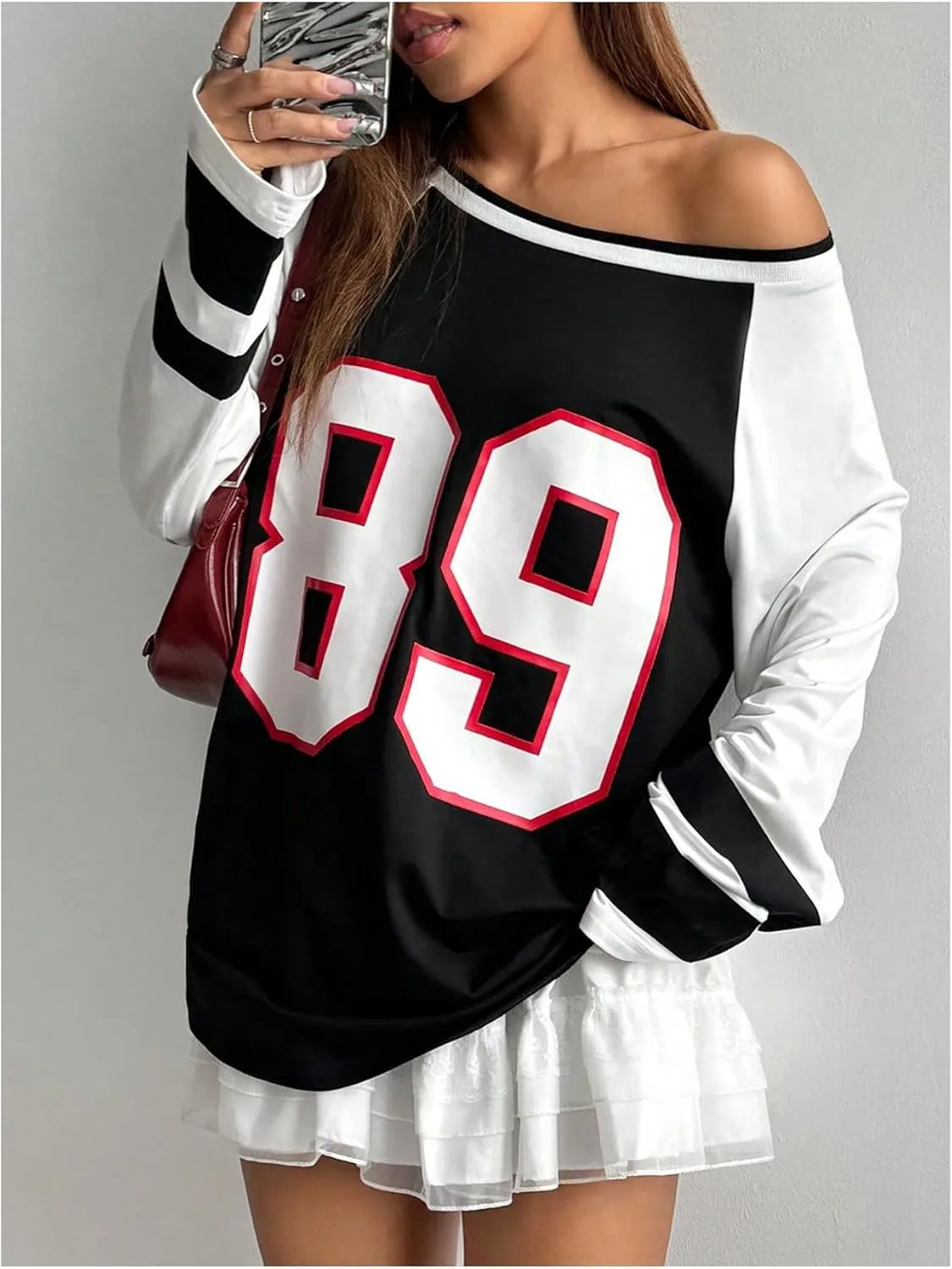 Verdusa Women's Casual Long Sleeve Oversized Graphic T Shirts Tee Tops