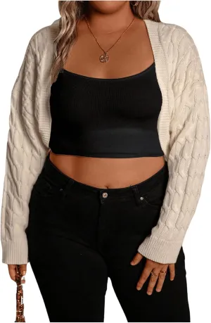 Verdusa Women's Plus Size Long Sleeve Loose Crop Cardigans Open Front Knit Shrug
