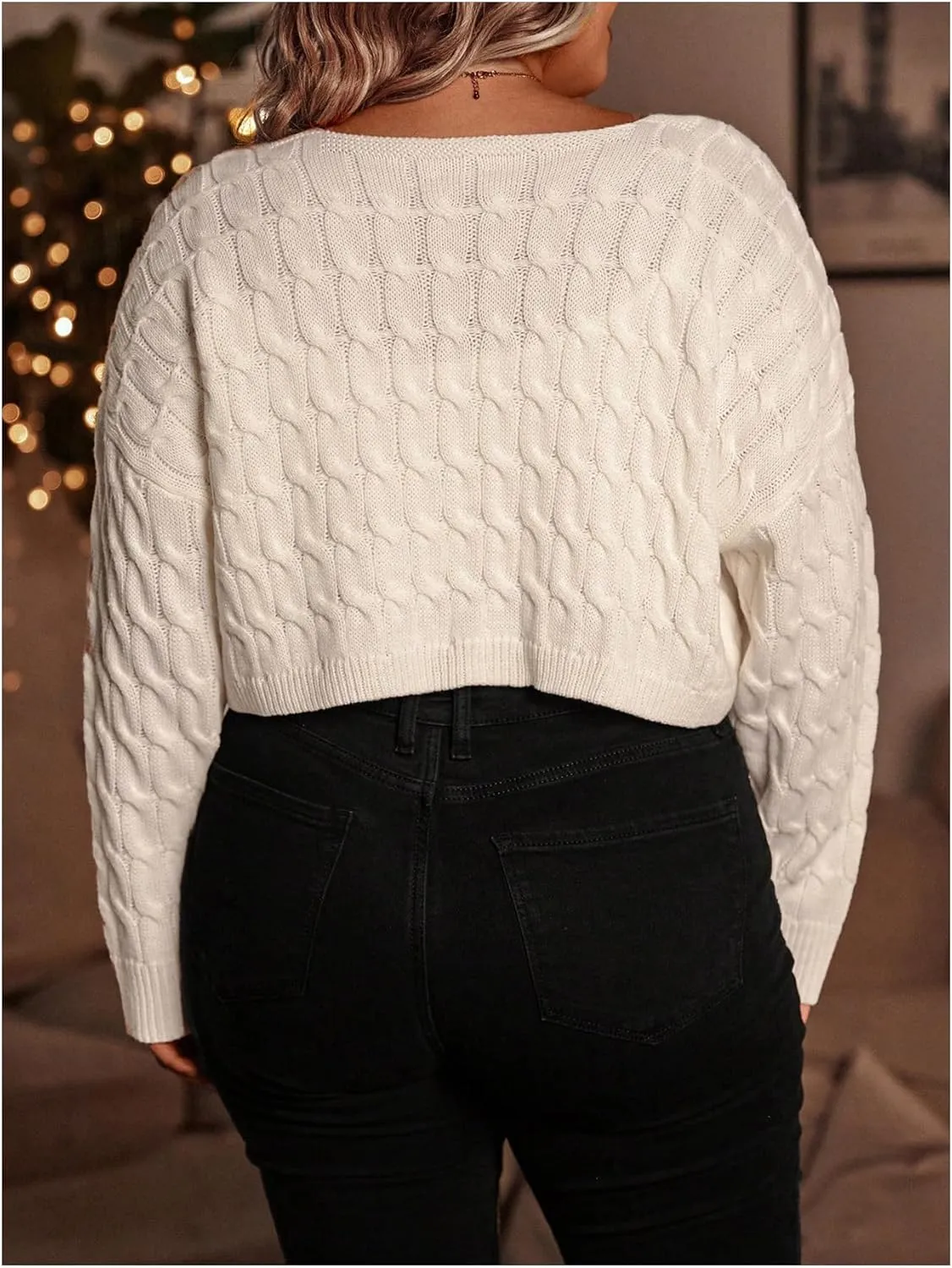 Verdusa Women's Plus Size Long Sleeve Loose Crop Cardigans Open Front Knit Shrug