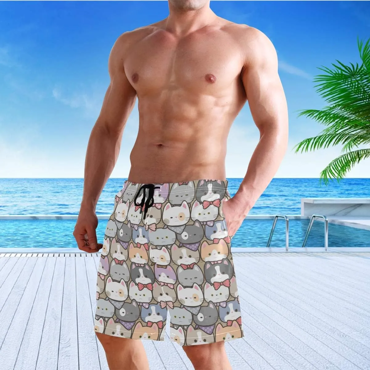 visesunny Men's Novelty Beach Shorts Quick Dry Swimwear Sports Running Swim Board Shorts