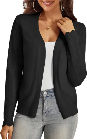 VOIANLIMO Womens Cardigan Lightweight Open Front Knit Long Sleeve Cardigans Sweaters for Women