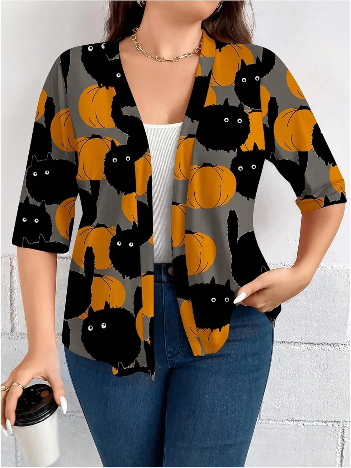 WDIRARA Women's Plus Size Lightweight Open Front Cardigan Casual Half Sleeve Kimono Cardigans