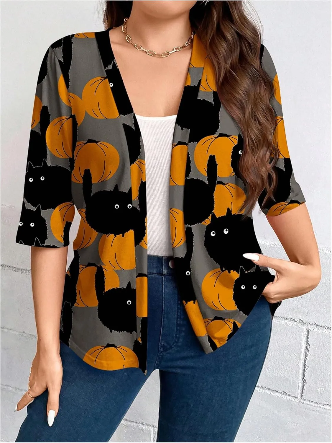 WDIRARA Women's Plus Size Lightweight Open Front Cardigan Casual Half Sleeve Kimono Cardigans