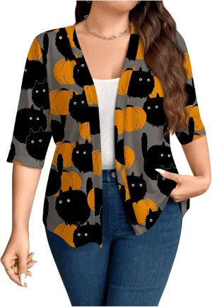 WDIRARA Women's Plus Size Lightweight Open Front Cardigan Casual Half Sleeve Kimono Cardigans