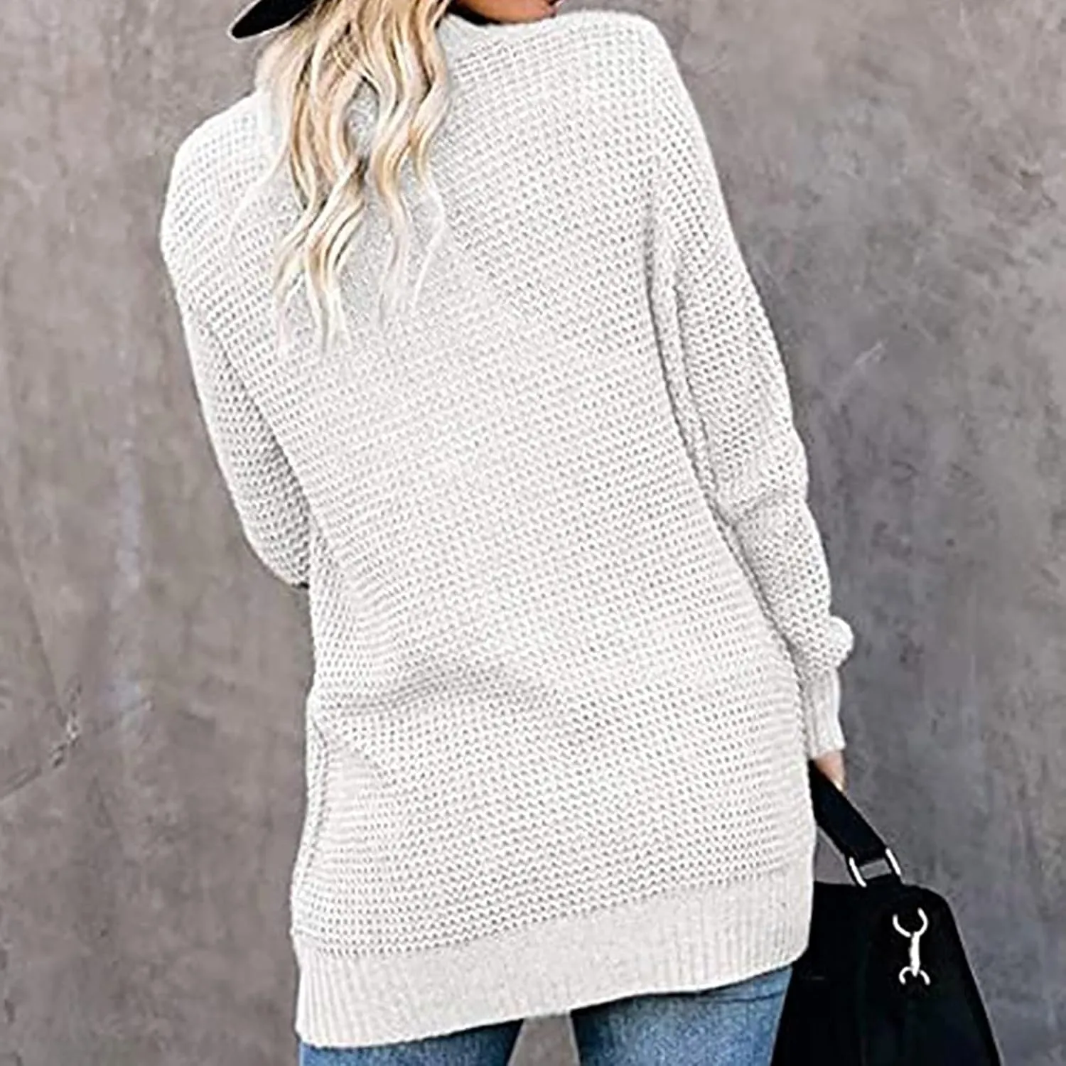 Wkishenl Womens Loose Open Front Cardigan Long Sleeve Chunky Coat Casual Lightweight Soft Knit Sweaters Outwear with Pockets