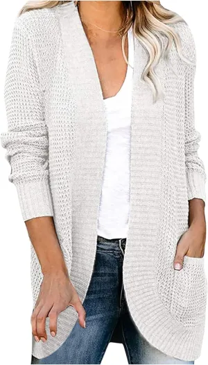 Wkishenl Womens Loose Open Front Cardigan Long Sleeve Chunky Coat Casual Lightweight Soft Knit Sweaters Outwear with Pockets