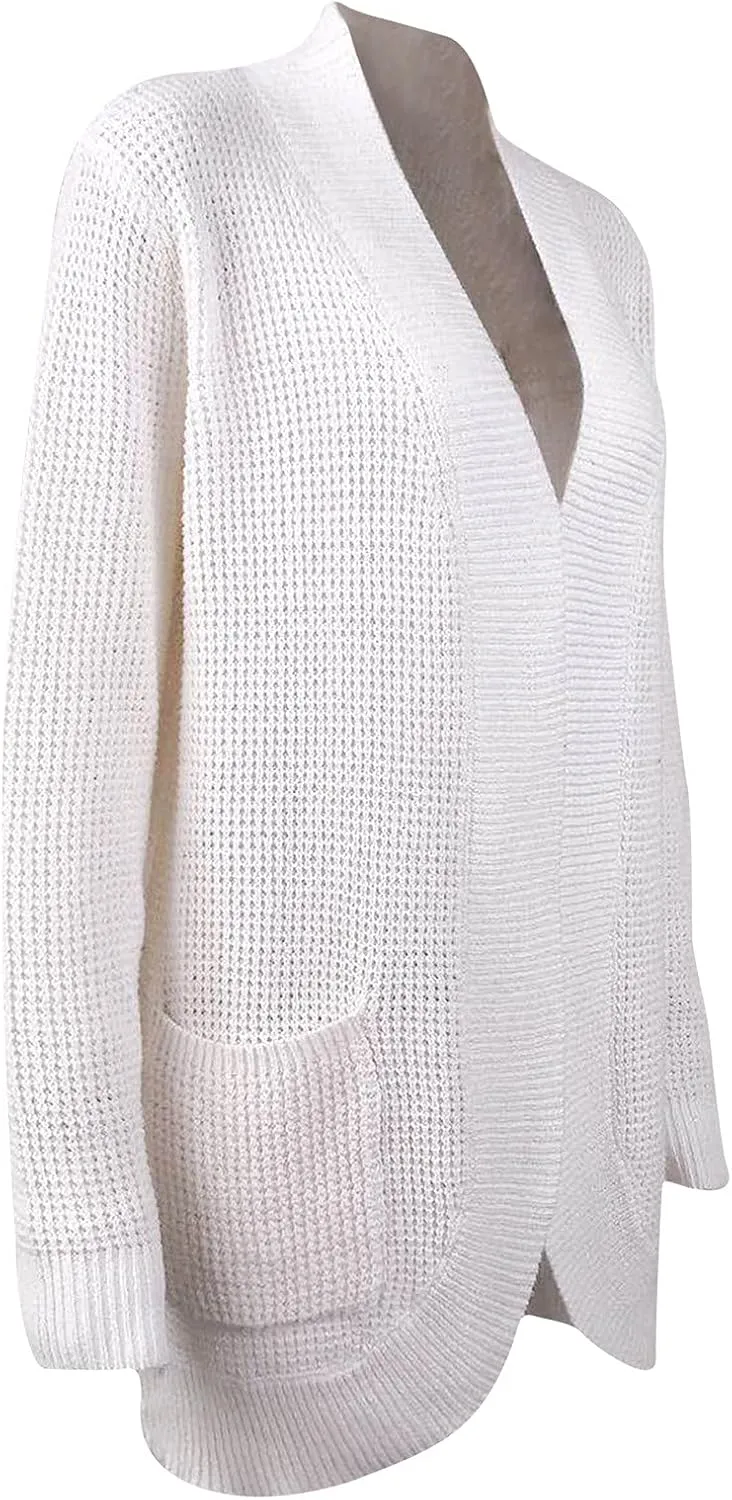 Wkishenl Womens Loose Open Front Cardigan Long Sleeve Chunky Coat Casual Lightweight Soft Knit Sweaters Outwear with Pockets