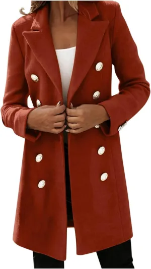 Woman Wool Elegant Blend Coat Slim Female Long Coat Outerwear Jacket Wool Blend Overcoat Women Womens Coat