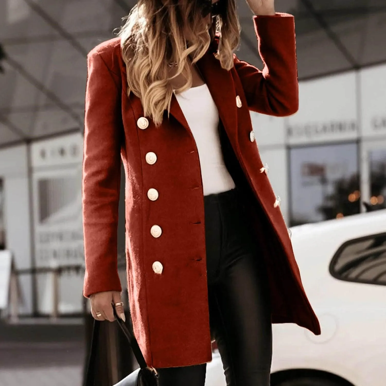 Woman Wool Elegant Blend Coat Slim Female Long Coat Outerwear Jacket Wool Blend Overcoat Women Womens Coat