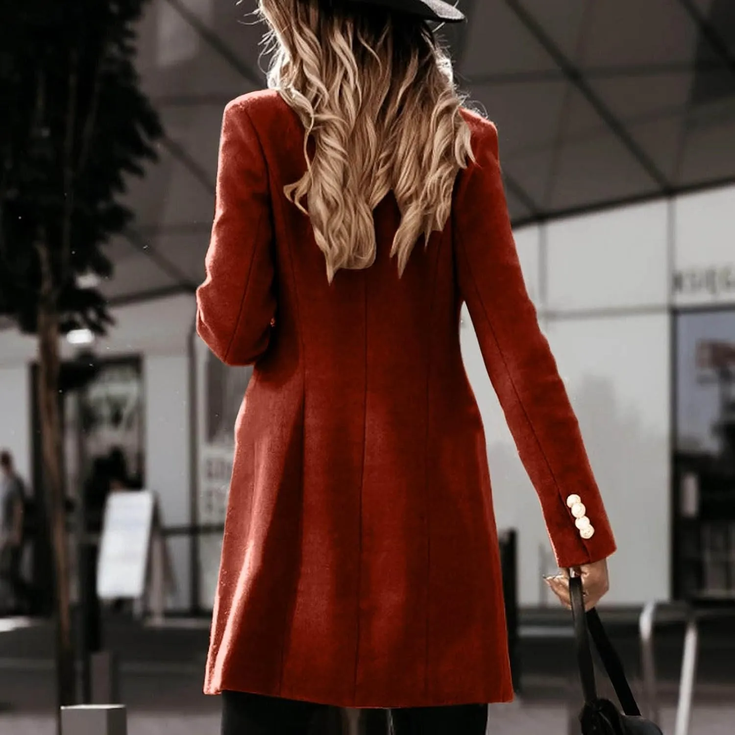 Woman Wool Elegant Blend Coat Slim Female Long Coat Outerwear Jacket Wool Blend Overcoat Women Womens Coat
