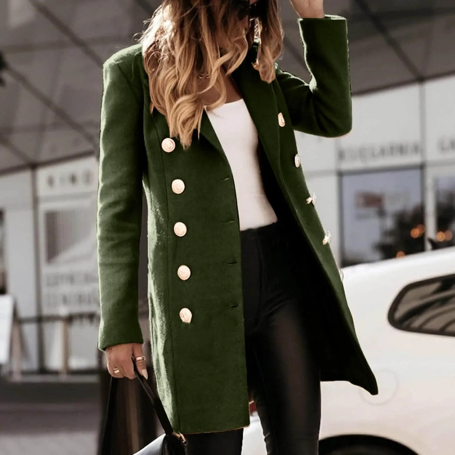 Woman Wool Elegant Blend Coat Slim Female Long Coat Outerwear Jacket Wool Blend Overcoat Women Womens Coat