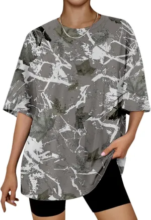 Women Camo T-Shirt Maple-Leaf Print Summer Tops Casual Oversized Short Sleeve Crewneck Shirt Graphic Tees Streetwear