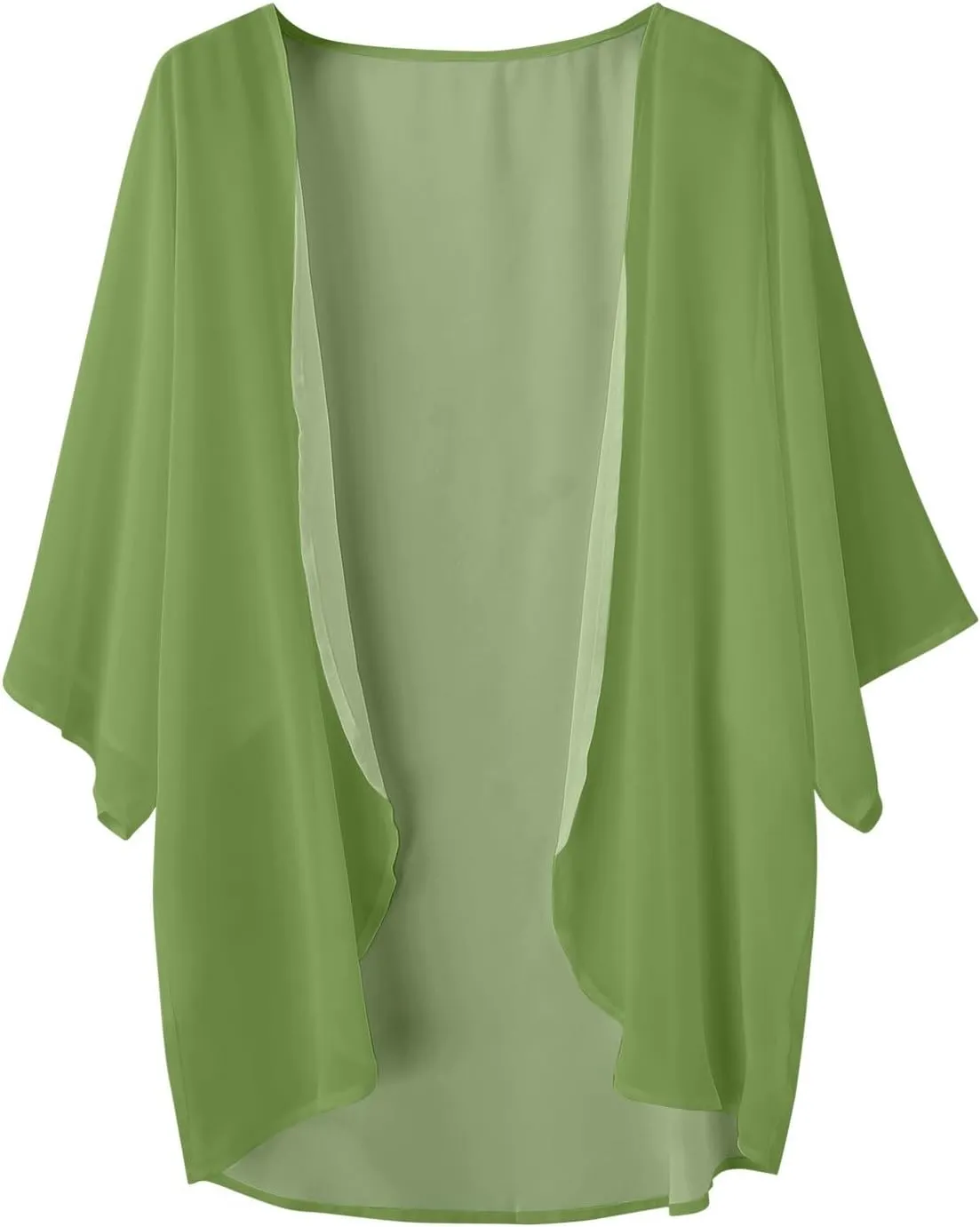 Women Chiffon Kimono Cardigan,Dressy 3/4 Sleeve Chiffon Open Front Lightweight Summer Blouse Tops,Sheer Beach Cover Up