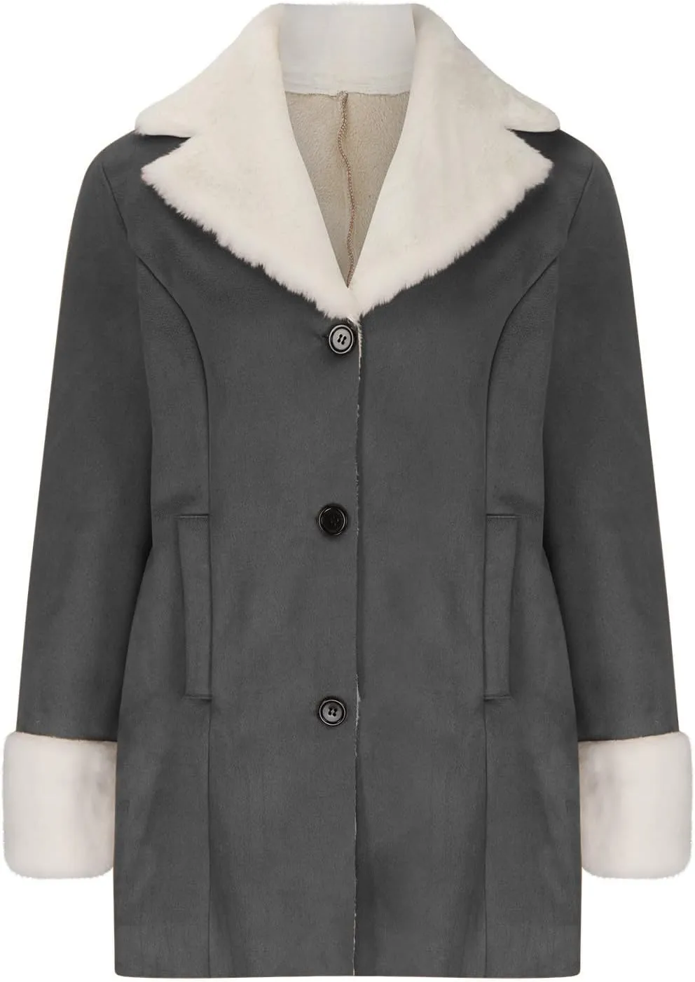 Women Fleece Suede Coat Fuzzy Lined Notched Lapel Long Sleeve Jacket 2024 Winter Trendy Button Outwear With Pockets