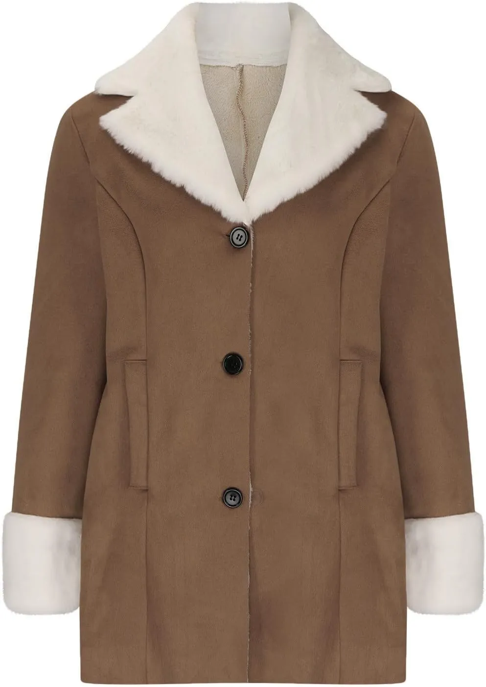 Women Fleece Suede Coat Fuzzy Lined Notched Lapel Long Sleeve Jacket 2024 Winter Trendy Button Outwear With Pockets