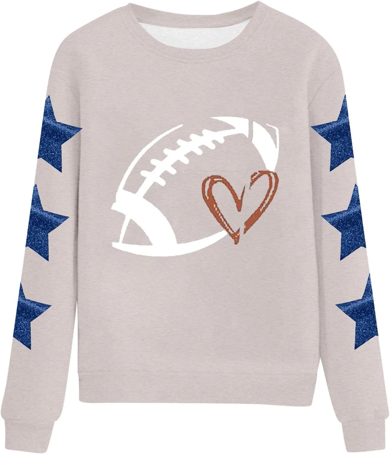 Women Game Day Sweatshirt Ladies' Round Neck Long Sleeved Printed Solid Color Cute Football Graphic