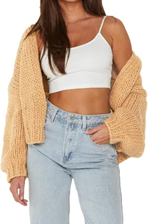 Women Y2k Cable Knit Chunky Cardigan Open Front Long Balloon Sleeve Sweater Oversized Jumper Aesthetic Knitwear
