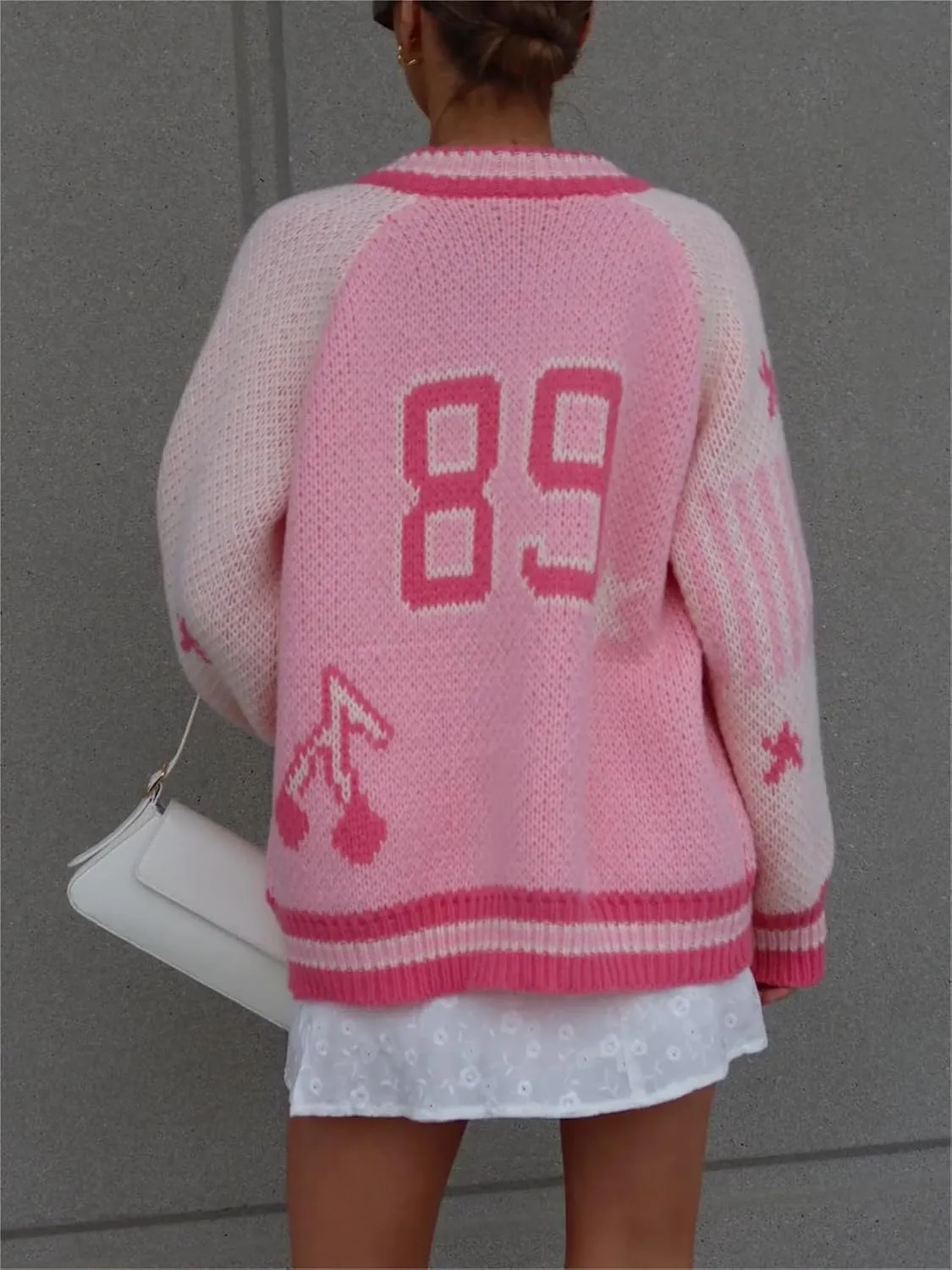 Women Y2k Knit Zip Up Cardigan Oversized Vintage Aesthetic 89 Number Varsity Chunky Knit Sweater Jacket Streetwear