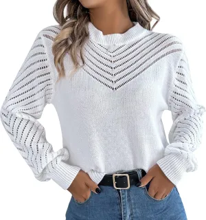 Women's 2024 Fall Long Sleeve Crew Neck Striped Color Block Casual Knitted Pullover Tops Crochet V Neck Sweater Tops