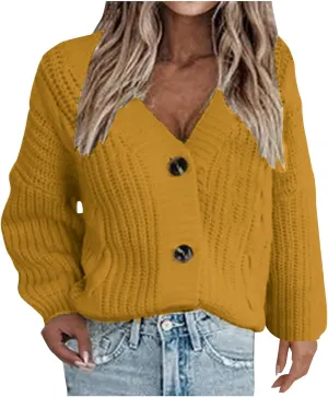 Women's 2024 Fashion Chunky Knit Cardigans Open Front Long Sleeve Sweaters Outerwear Lightweight Soft Shrugs Tops