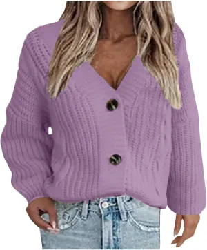 Women's 2024 Fashion Chunky Knit Cardigans Open Front Long Sleeve Sweaters Outerwear Lightweight Soft Shrugs Tops