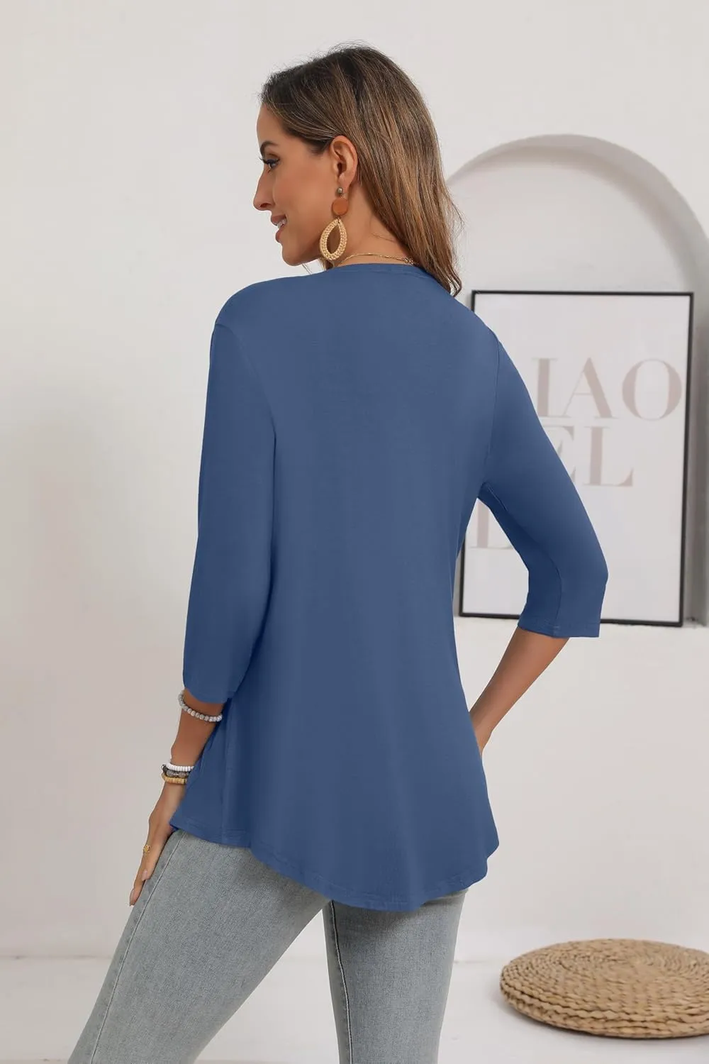 Women's 3/4 Sleeve Open Front Cardigan Casual Loose Lightweight Cardigans with Pockets