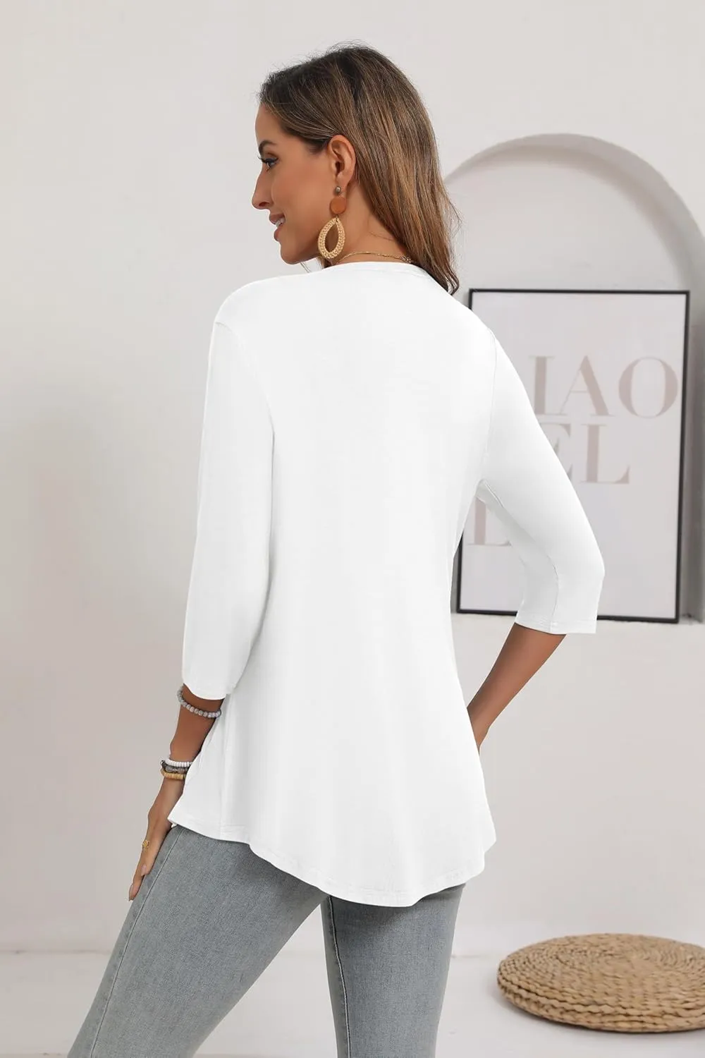 Women's 3/4 Sleeve Open Front Cardigan Casual Loose Lightweight Cardigans with Pockets