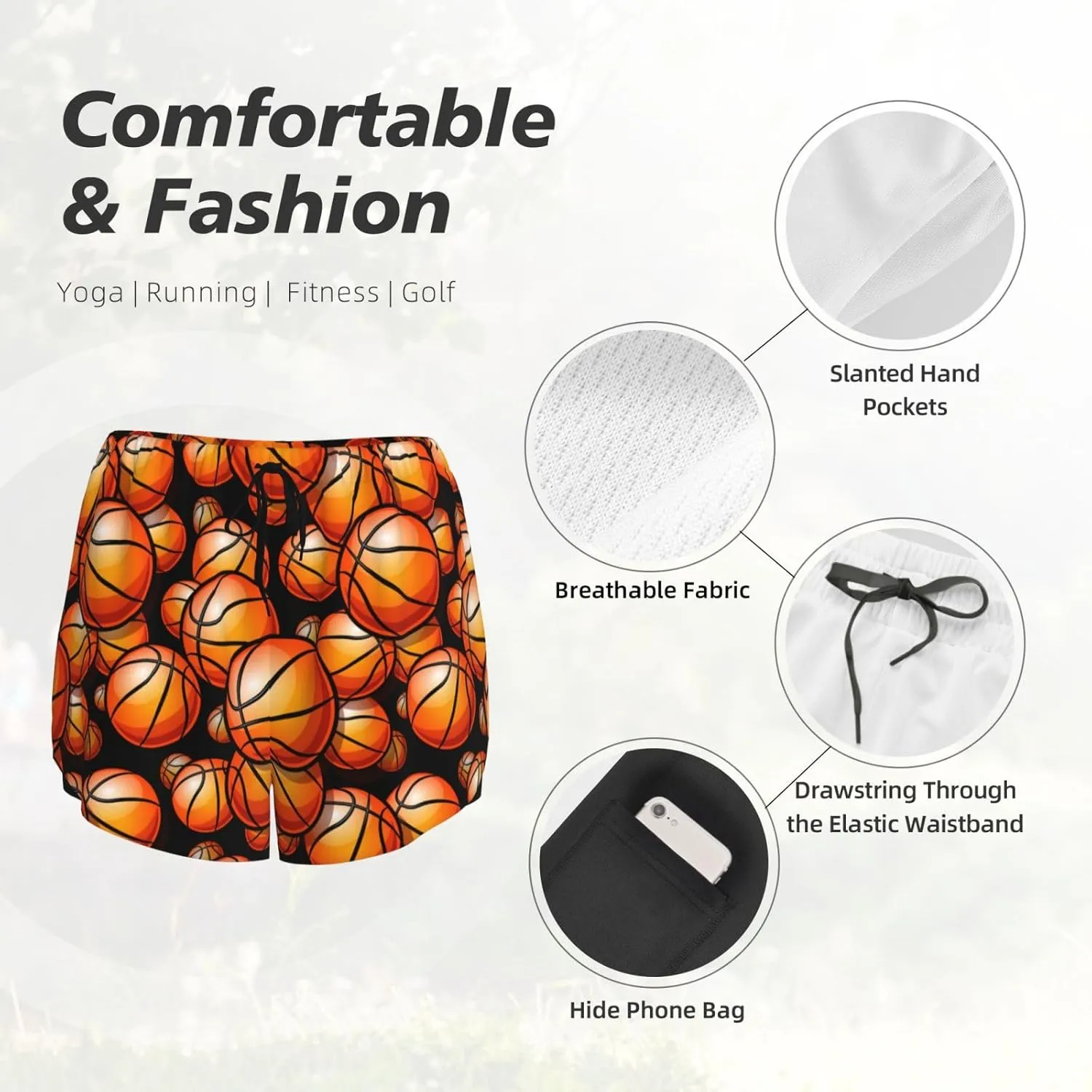 Women's Athletic Shorts 2 in 1 Running Shorts with Pockets Workout Gym Sports Shorts