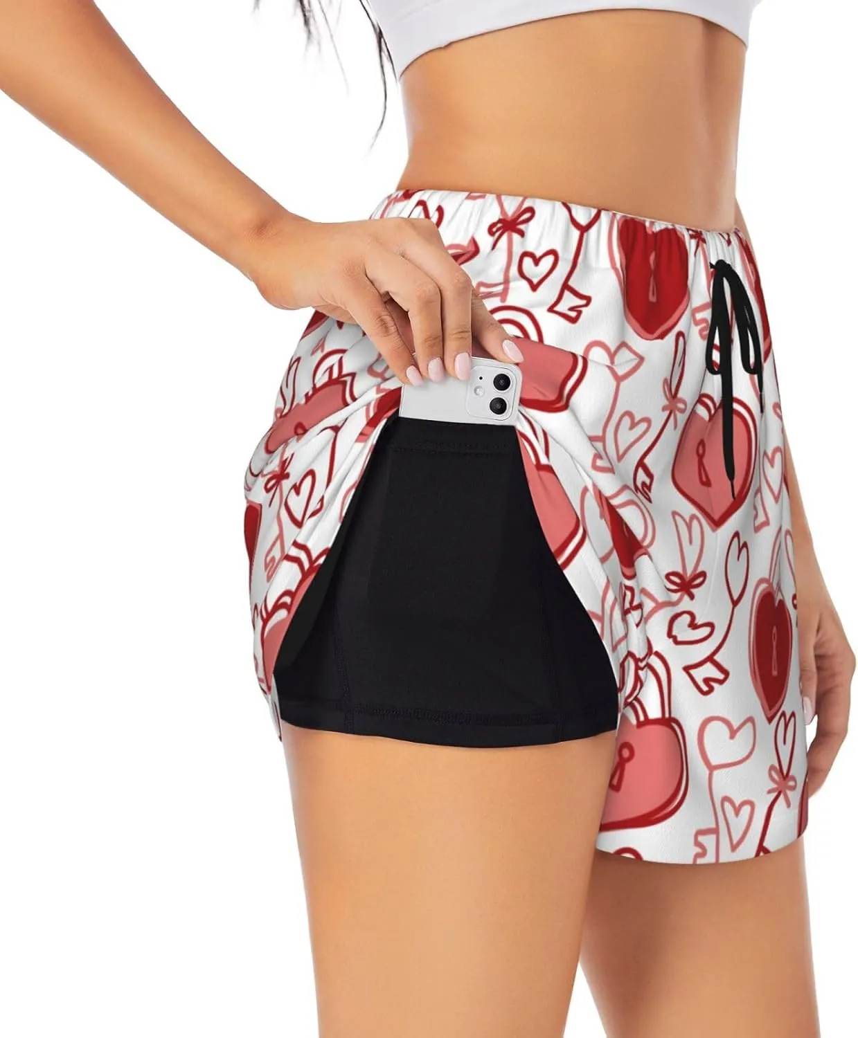Women's Athletic Shorts 2 in 1 Running Shorts with Pockets Workout Gym Sports Shorts