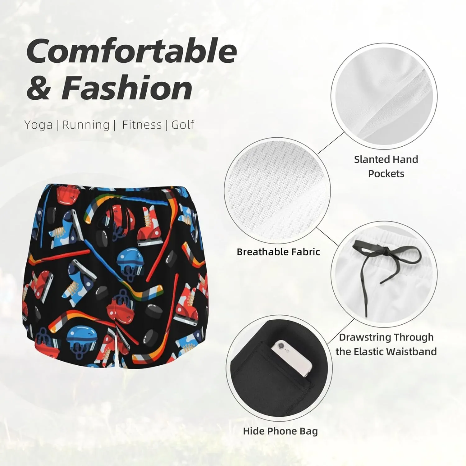 Women's Athletic Shorts 2 in 1 Running Shorts with Pockets Workout Gym Sports Shorts